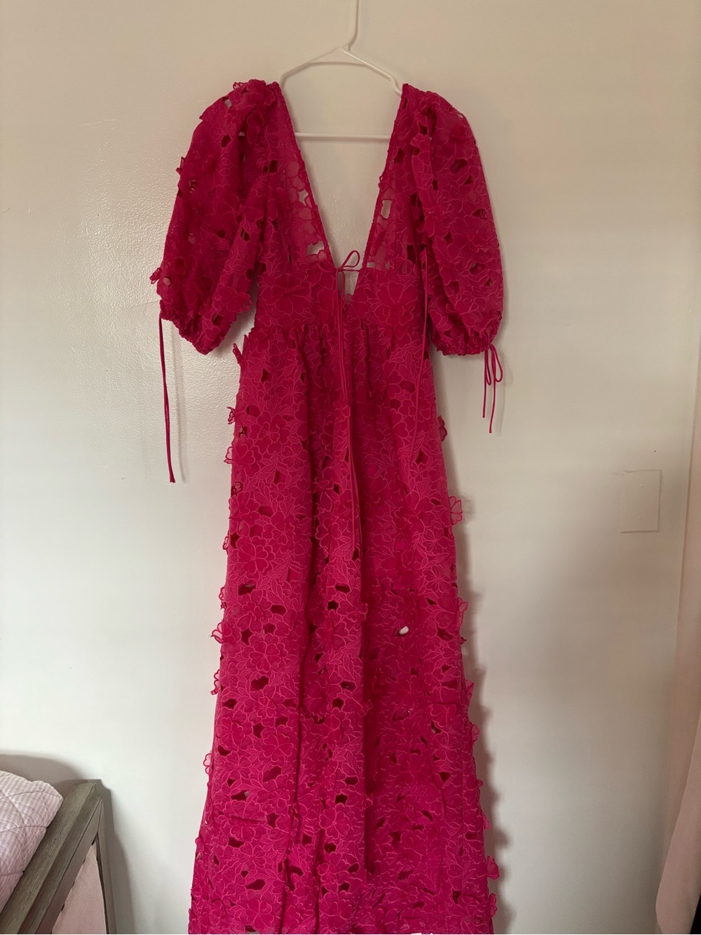 For Love & Lemons Hot Pink Floral Lace Backless Maxi Dress